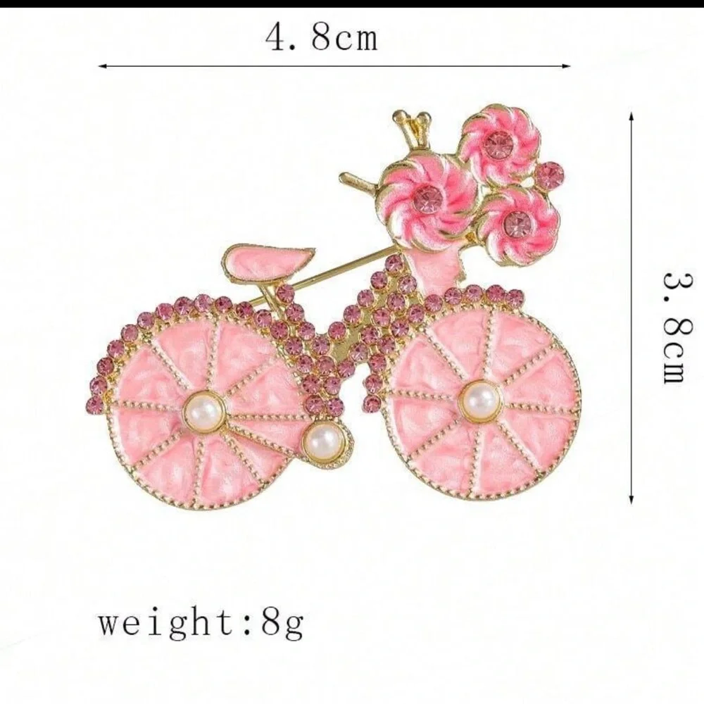 Pink Bicycle Brooch w/ Pearls, Pink Bike Brooch, Spring Brooch, Feminine Brooch